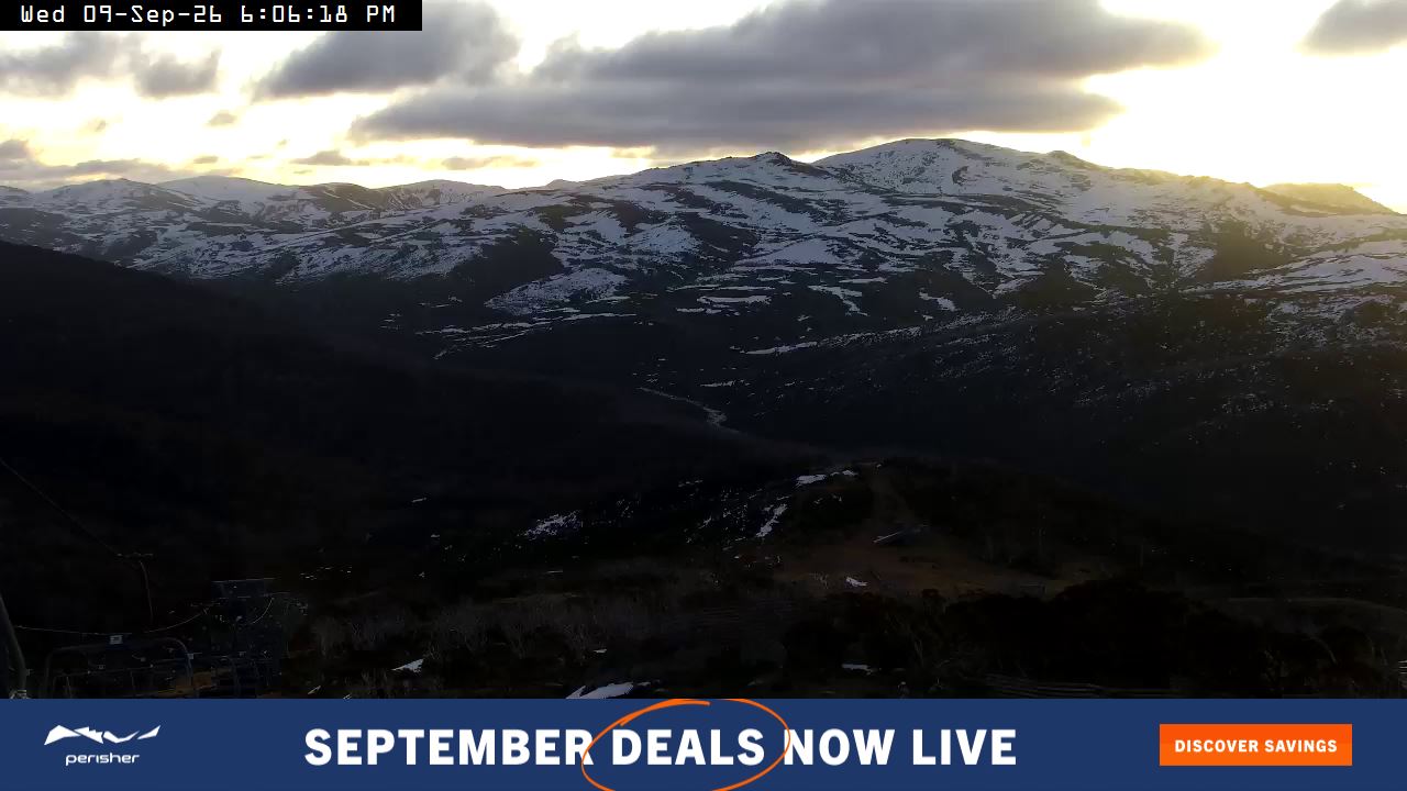 Perisher Top of Freedom snow cam captured at 9 September 2026 at 6:07 pm AEST