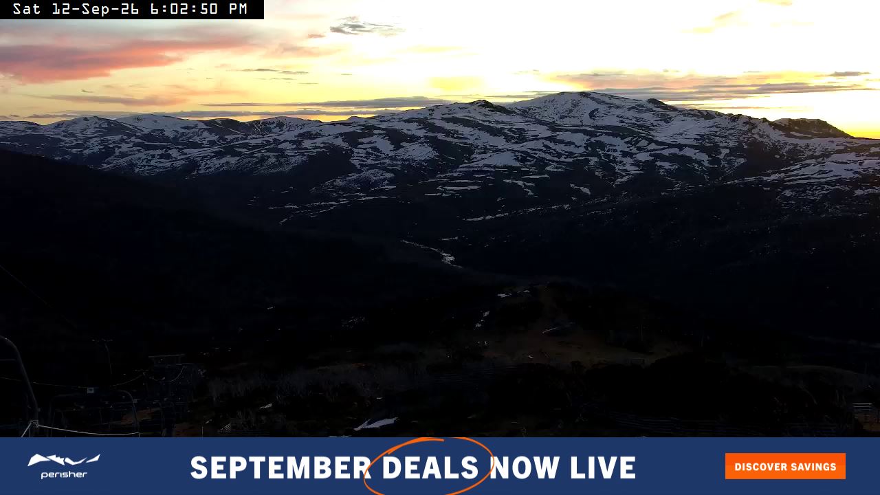 Perisher Top of Freedom snow cam captured at 12 September 2026 at 6:10 pm AEST