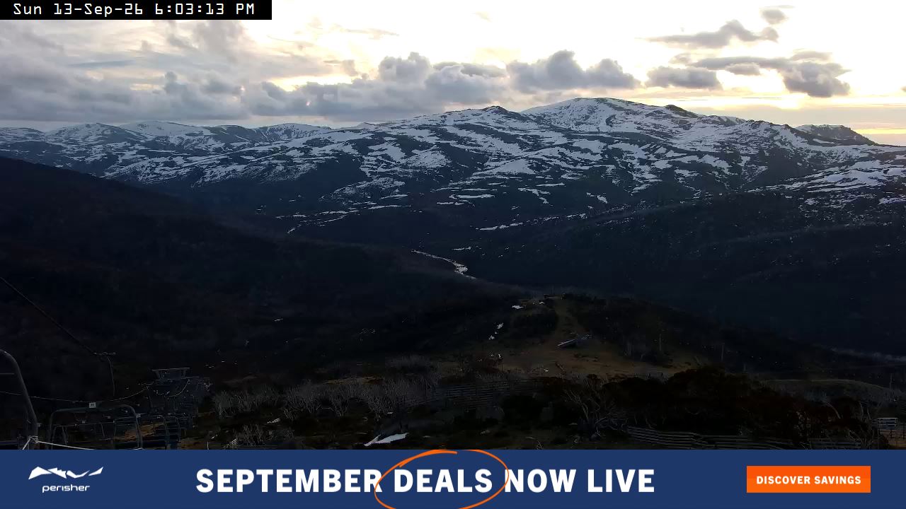 Perisher Top of Freedom snow cam captured at 13 September 2026 at 6:08 pm AEST