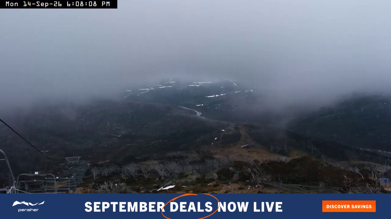 Perisher Top of Freedom snow cam captured at 14 September 2026 at 6:18 pm AEST