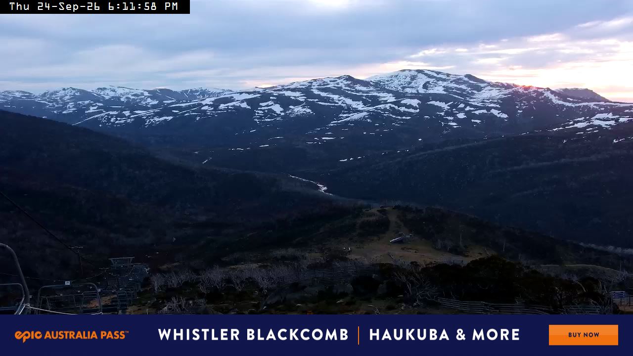 Perisher Top of Freedom snow cam captured at 24 September 2026 at 6:19 pm AEST