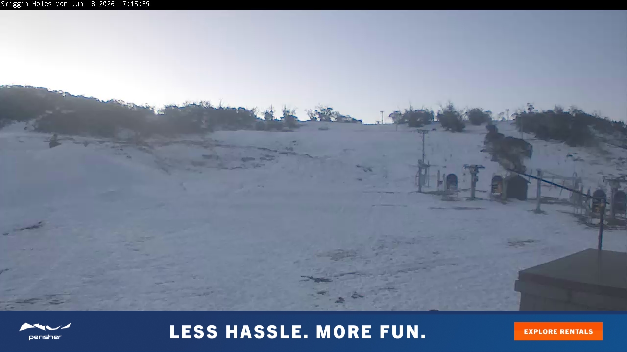 Perisher Smiggin Holes snow cam captured at 8 June 2026 at 6:22 pm AEST