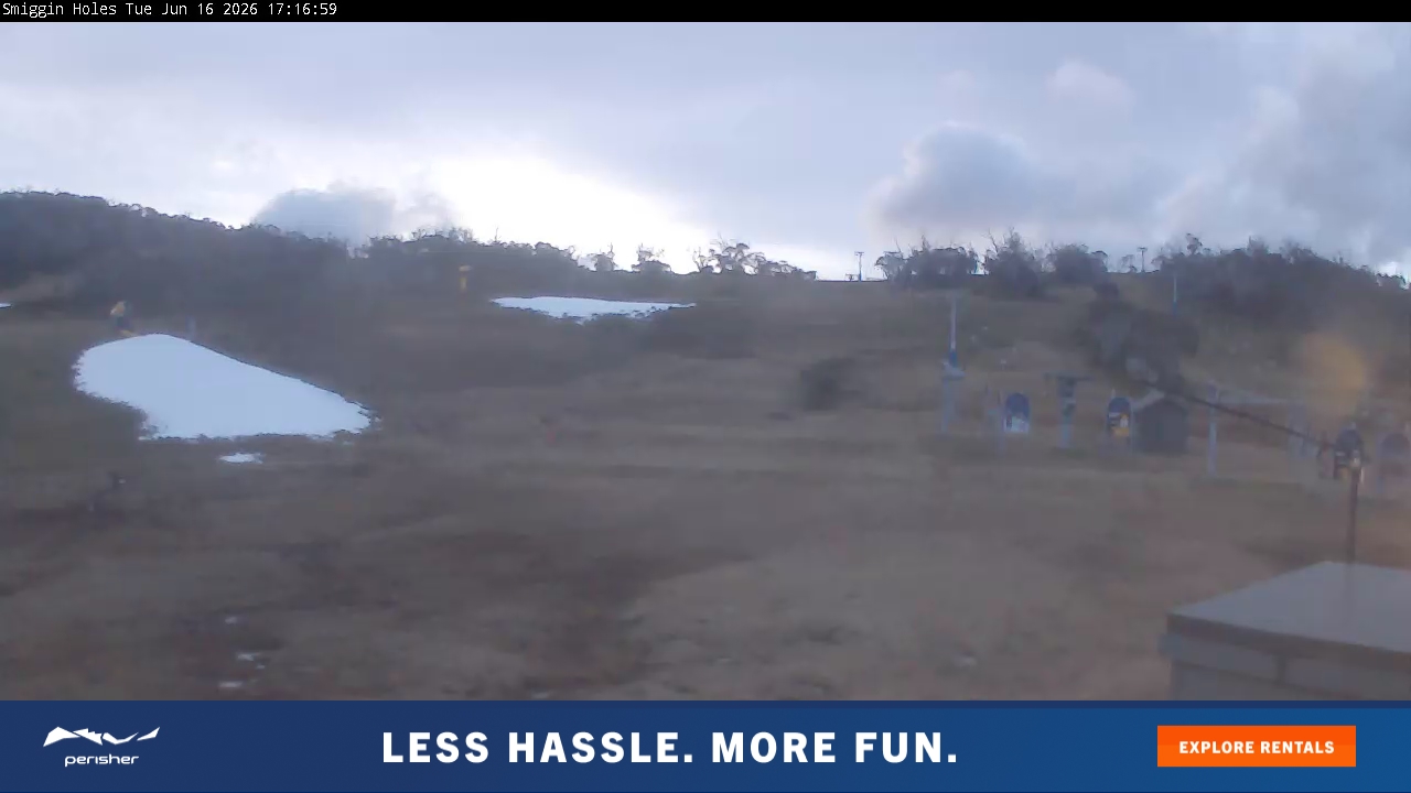 Perisher Smiggin Holes snow cam captured at 16 June 2026 at 5:18 pm AEST