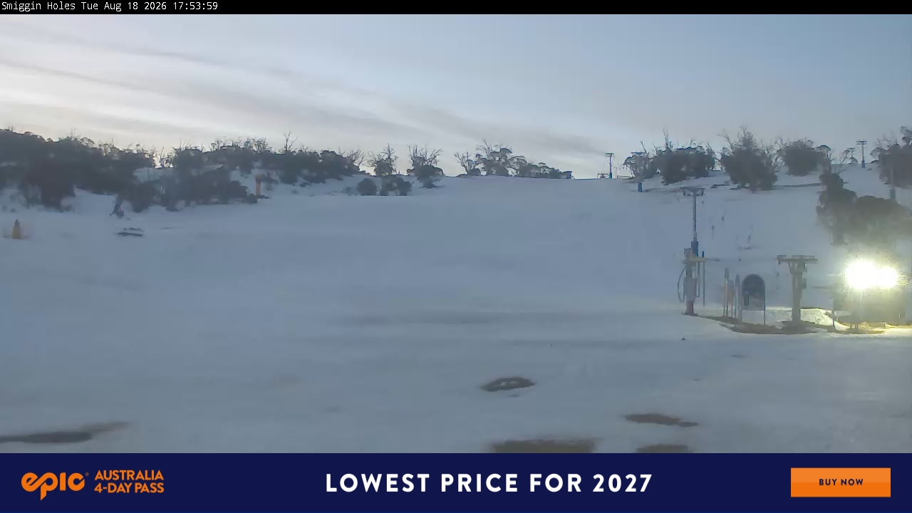 Perisher Smiggin Holes snow cam captured at 18 August 2026 at 5:55 pm AEST