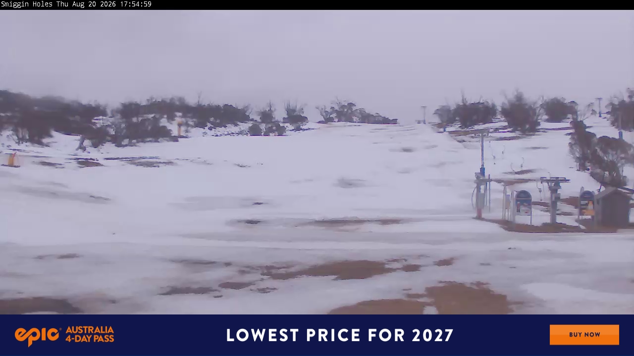 Perisher Smiggin Holes snow cam captured at 20 August 2026 at 5:57 pm AEST