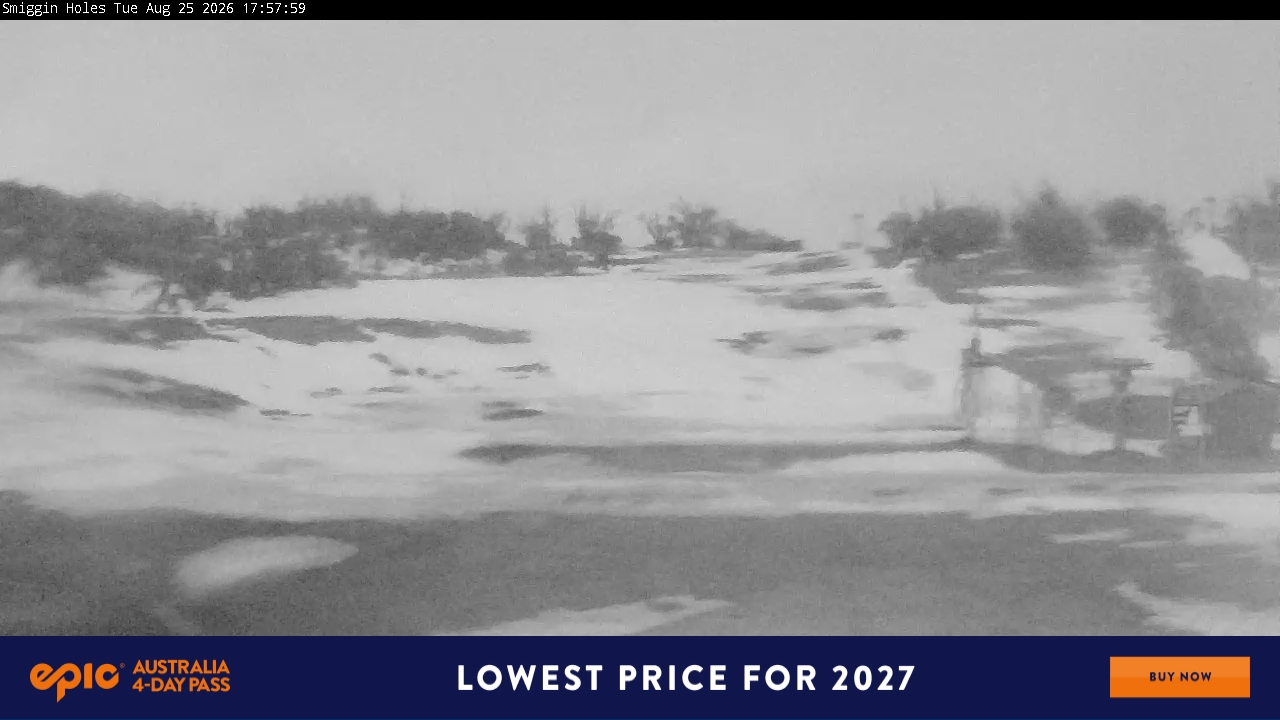 Perisher Smiggin Holes snow cam captured at 25 August 2026 at 6:02 pm AEST