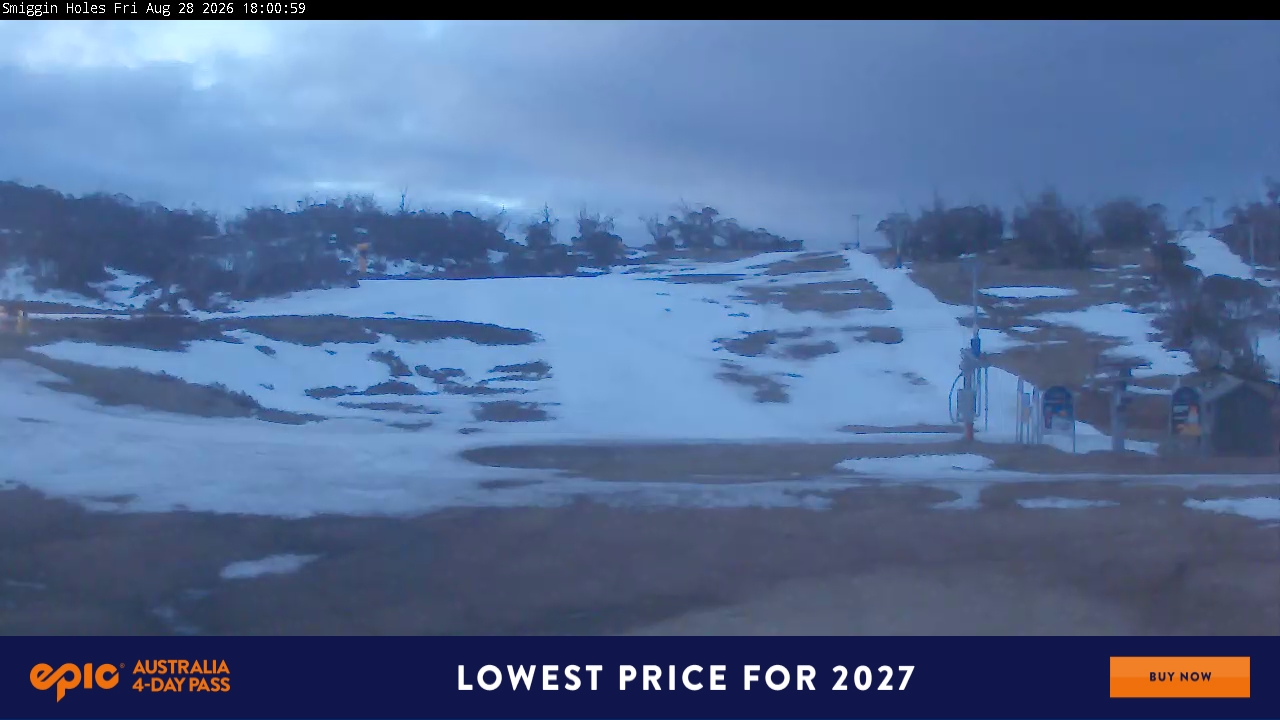 Perisher Smiggin Holes snow cam captured at 28 August 2026 at 6:05 pm AEST
