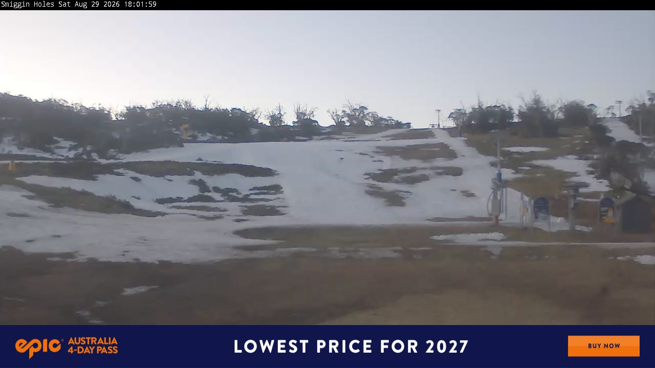 Perisher Smiggin Holes snow cam captured at 29 August 2026 at 6:06 pm AEST
