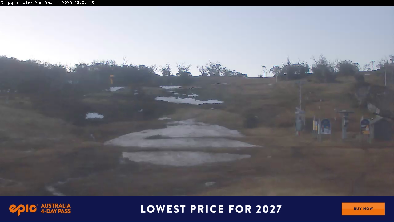 Perisher Smiggin Holes snow cam captured at 6 September 2026 at 6:10 pm AEST