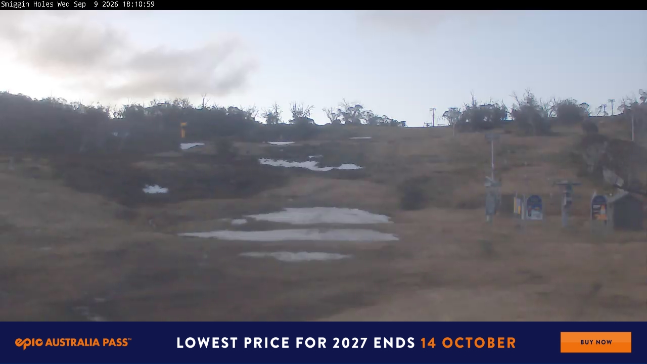 Perisher Smiggin Holes snow cam captured at 9 September 2026 at 6:11 pm AEST