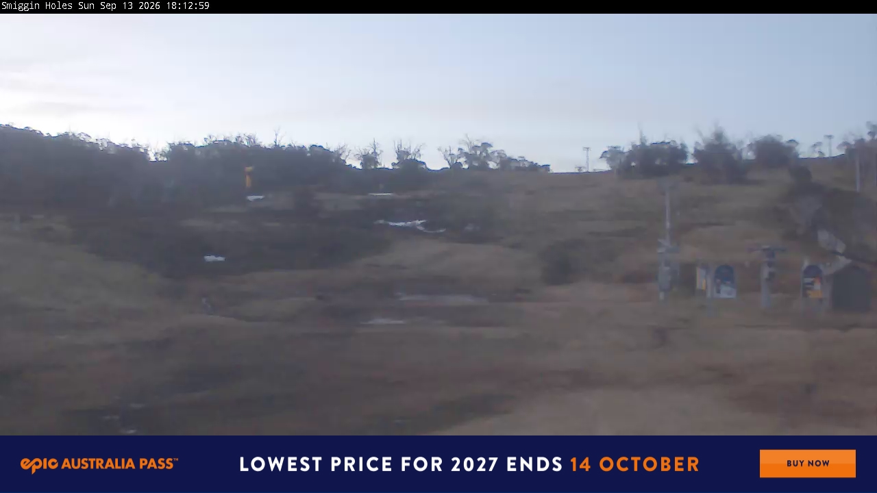 Perisher Smiggin Holes snow cam captured at 13 September 2026 at 6:18 pm AEST