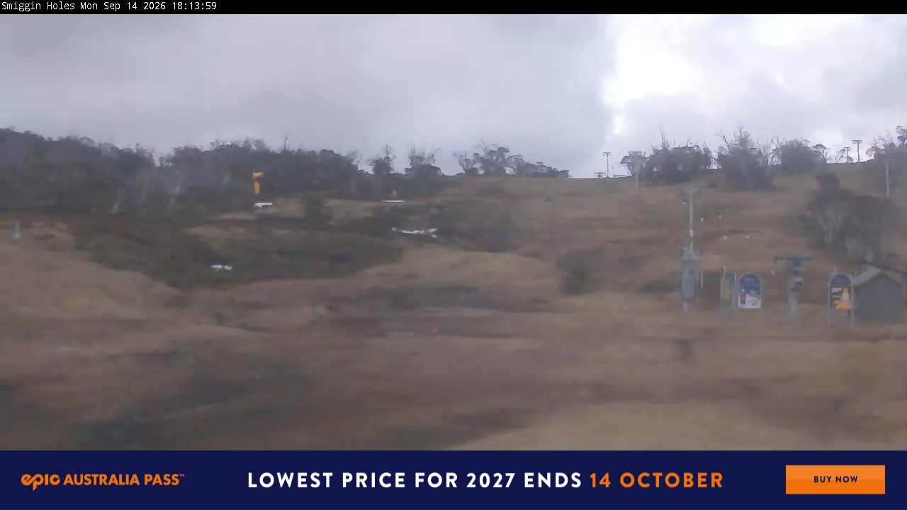 Perisher Smiggin Holes snow cam captured at 14 September 2026 at 6:18 pm AEST