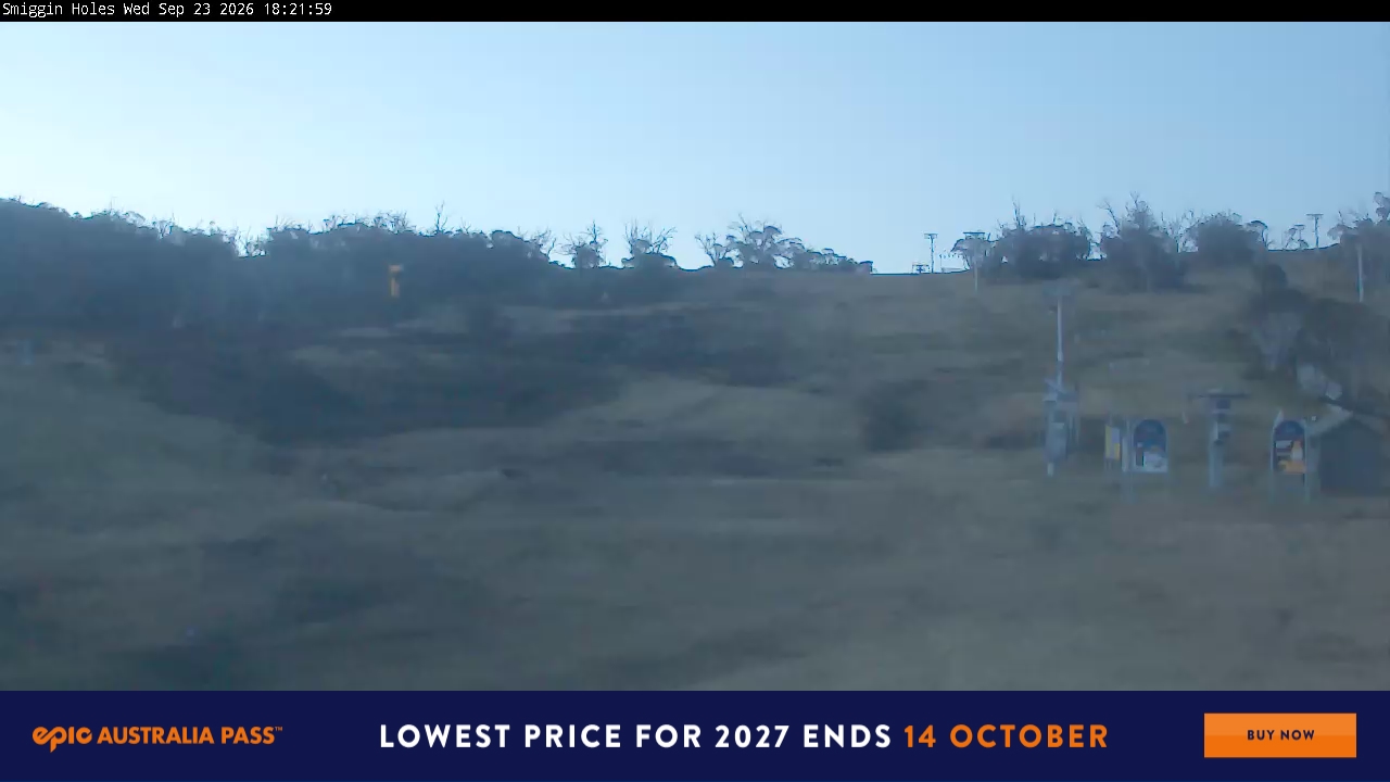 Perisher Smiggin Holes snow cam captured at 23 September 2026 at 6:29 pm AEST