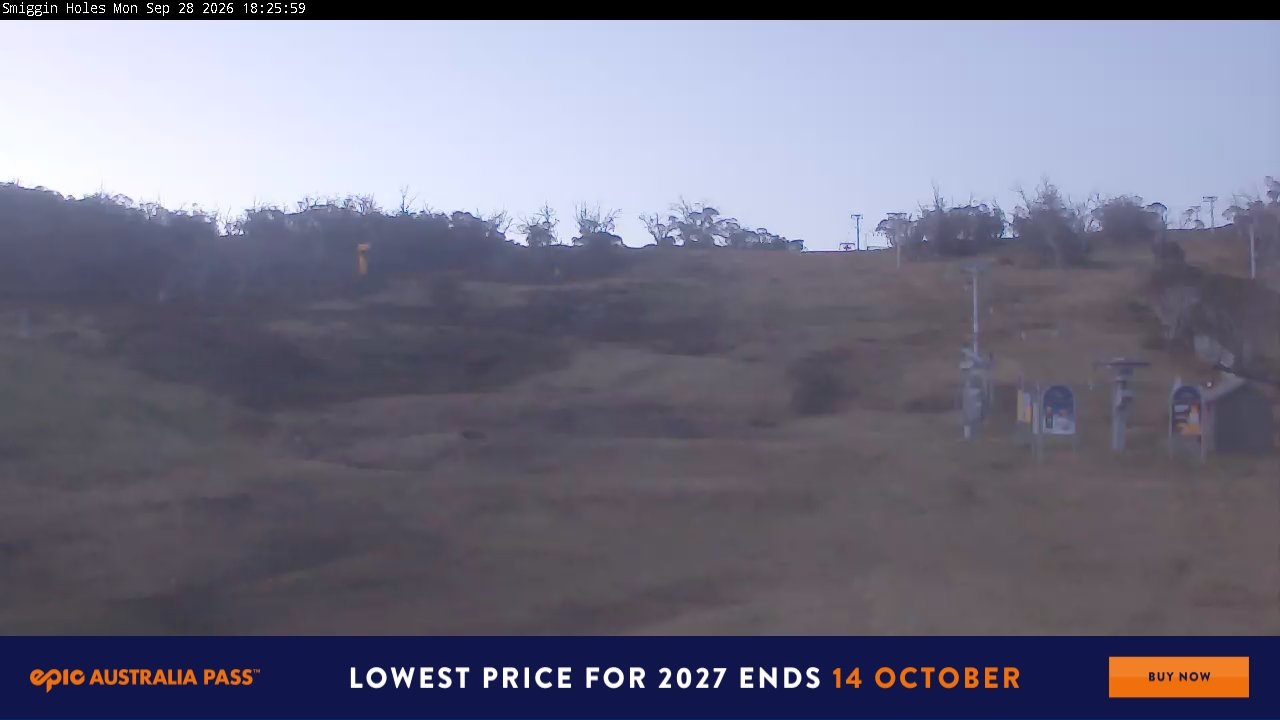 Perisher Smiggin Holes snow cam captured at 28 September 2026 at 6:34 pm AEST