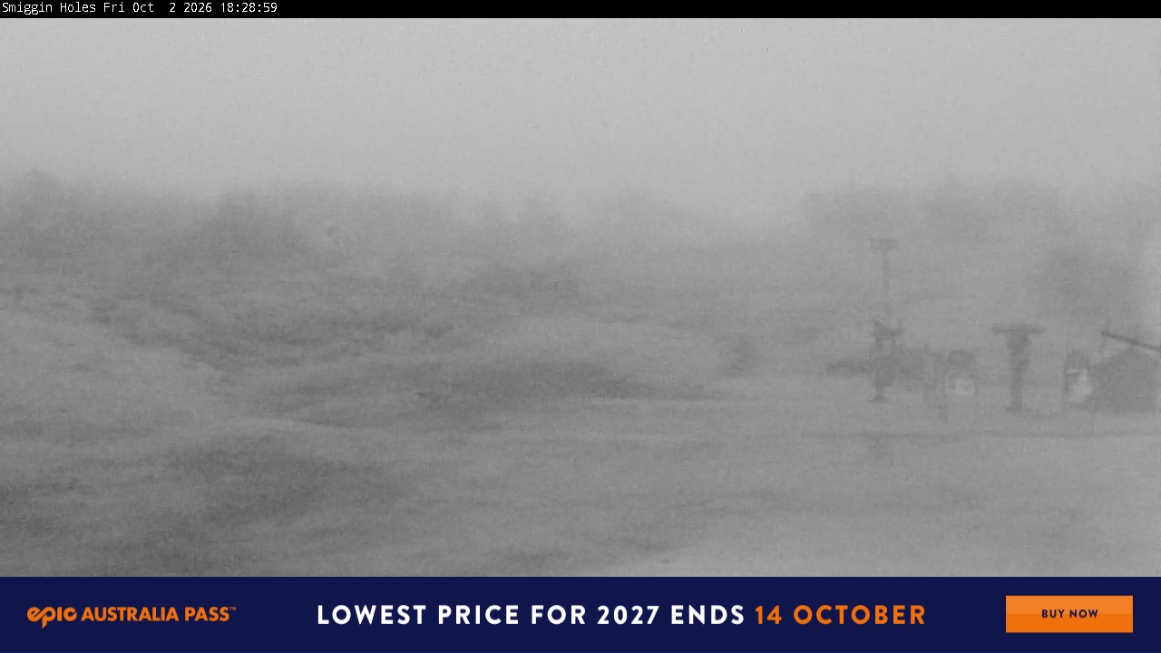 Perisher Smiggin Holes snow cam captured at 2 October 2026 at 6:37 pm AEST