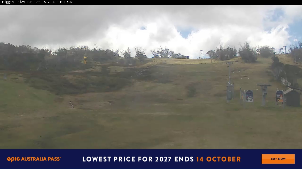Perisher Smiggin Holes snow cam captured at 6 October 2026 at 1:36 pm AEDT