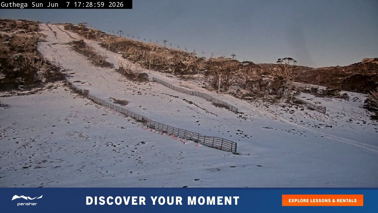 Perisher Guthega snow cam captured at 7 June 2026 at 11:05 pm AEST