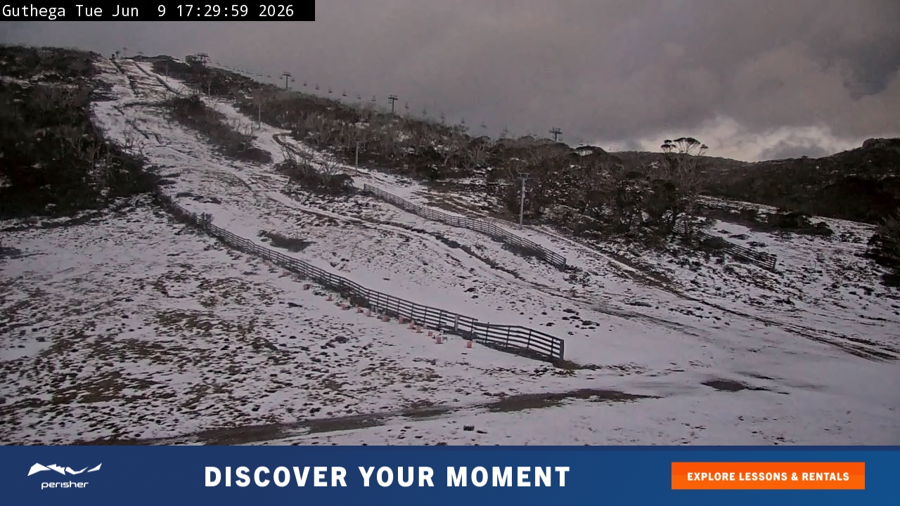 Perisher Guthega snow cam captured at 9 June 2026 at 5:34 pm AEST