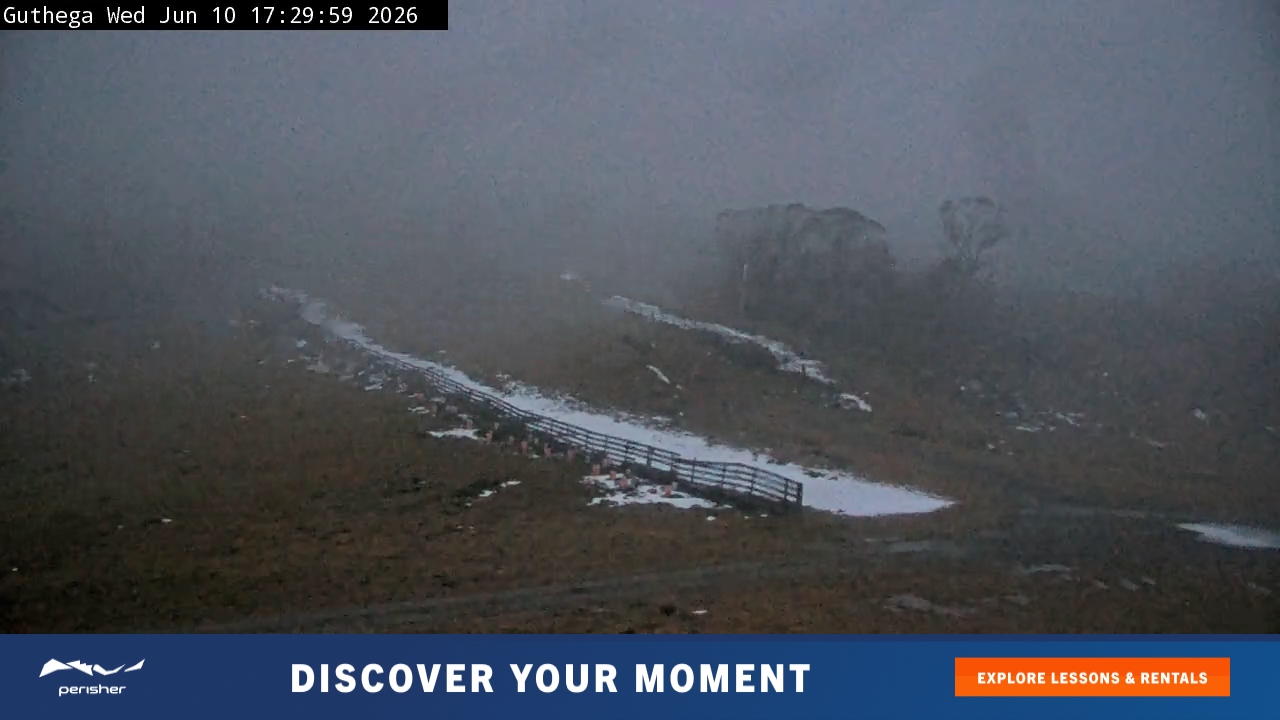 Perisher Guthega snow cam captured at 10 June 2026 at 6:02 pm AEST