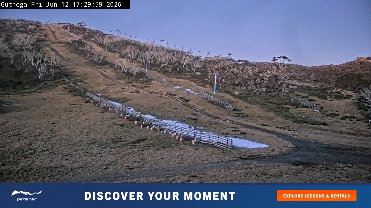 Perisher Guthega snow cam captured at 12 June 2026 at 5:32 pm AEST