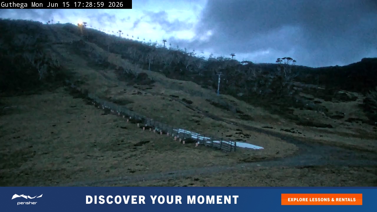 Perisher Guthega snow cam captured at 15 June 2026 at 5:32 pm AEST