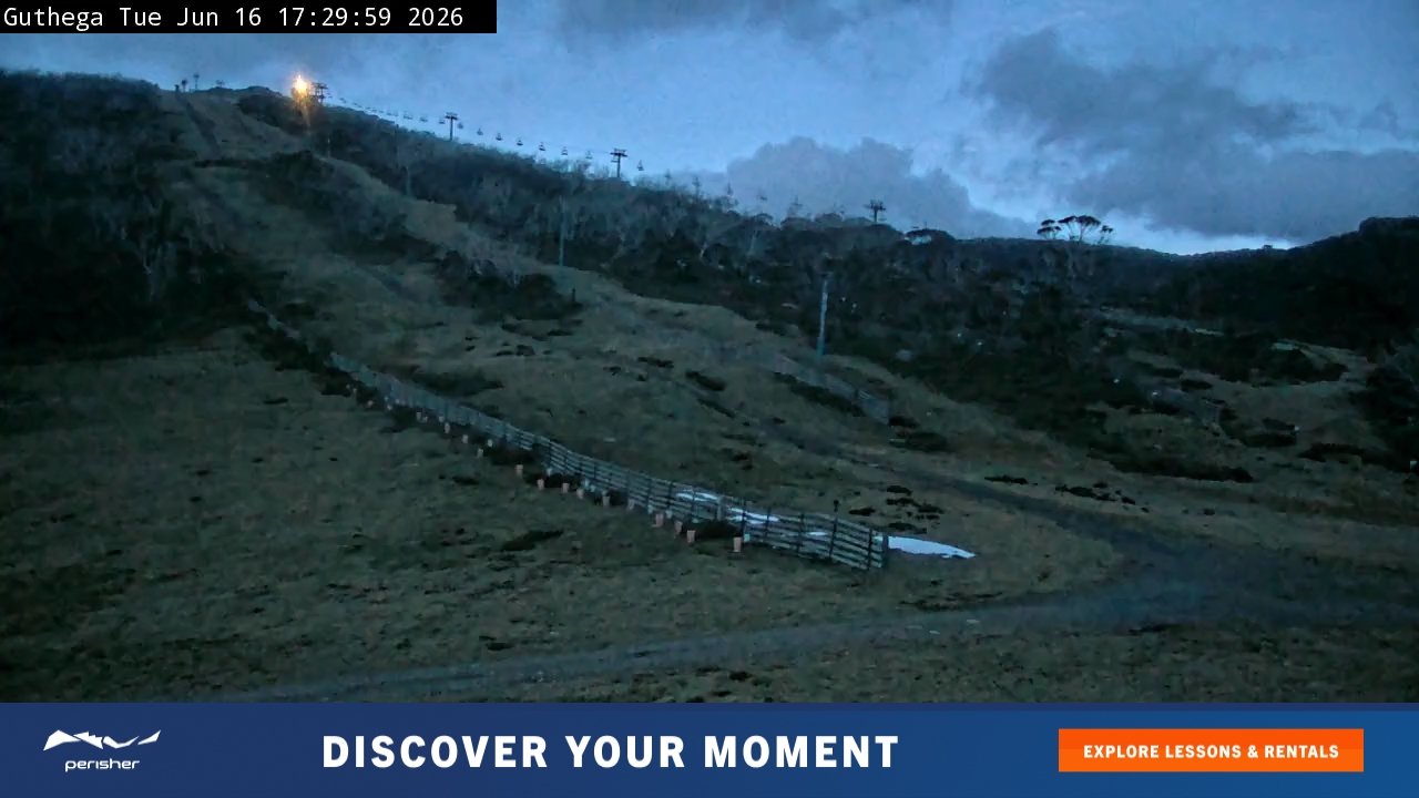 Perisher Guthega snow cam captured at 16 June 2026 at 5:30 pm AEST