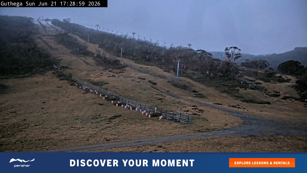 Perisher Guthega snow cam captured at 21 June 2026 at 5:35 pm AEST