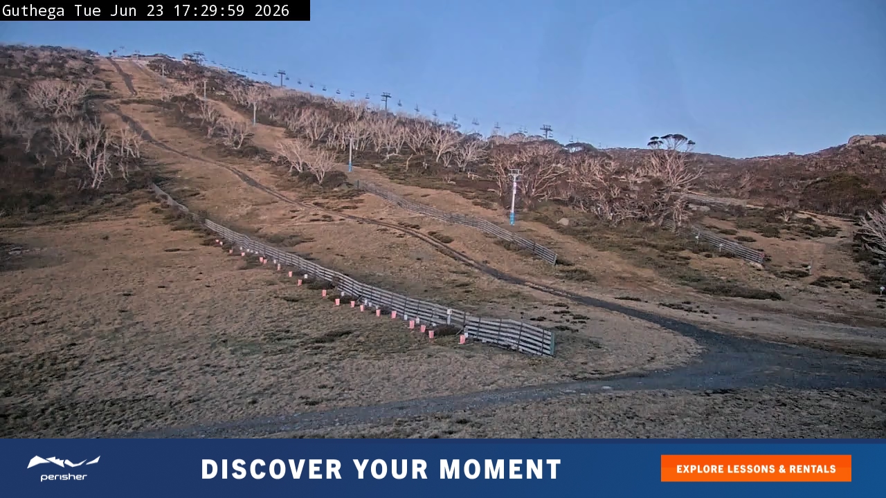 Perisher Guthega snow cam captured at 23 June 2026 at 5:34 pm AEST