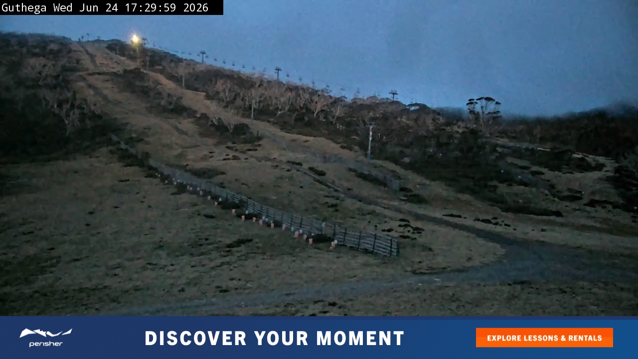 Perisher Guthega snow cam captured at 24 June 2026 at 5:34 pm AEST