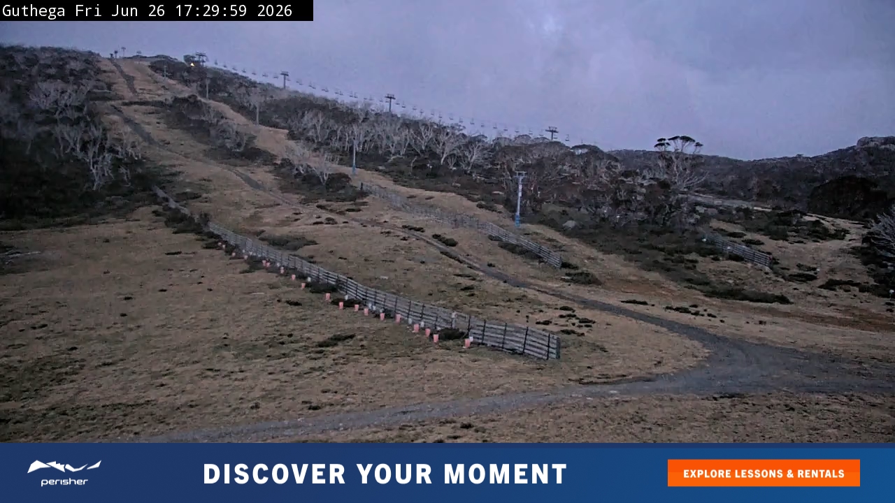 Perisher Guthega snow cam captured at 26 June 2026 at 5:34 pm AEST