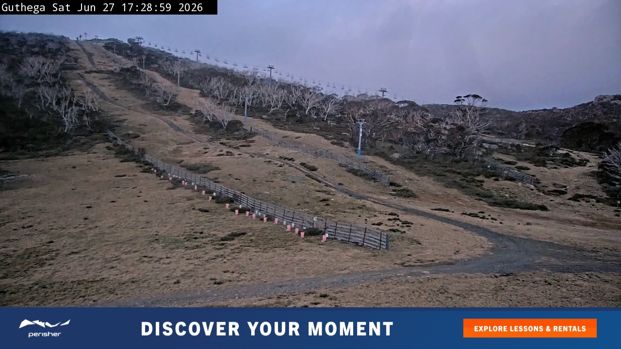Perisher Guthega snow cam captured at 27 June 2026 at 5:32 pm AEST