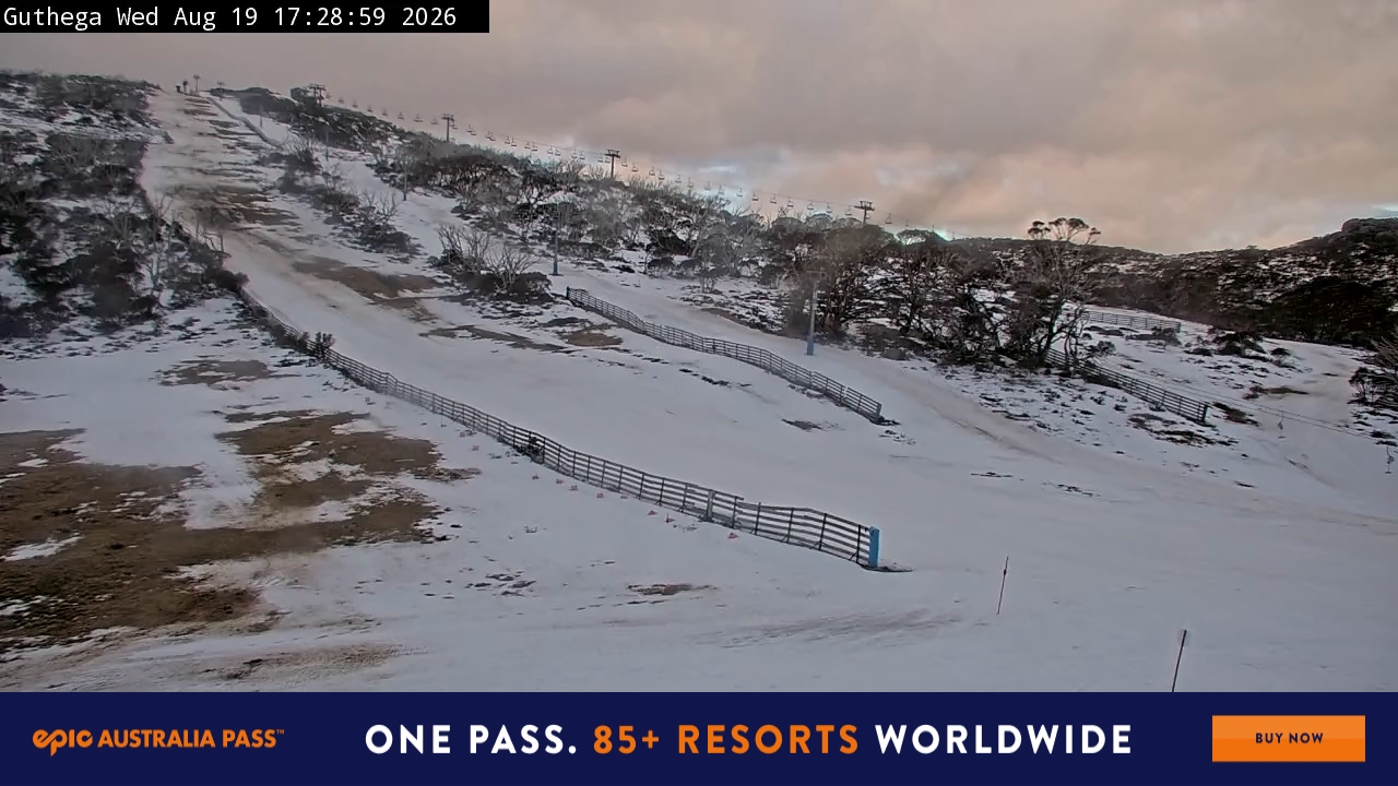 Perisher Guthega snow cam captured at 19 August 2026 at 5:34 pm AEST