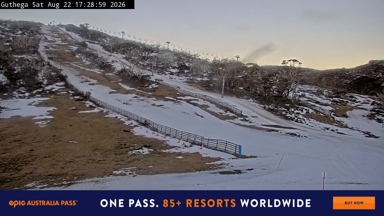 Perisher Guthega snow cam captured at 22 August 2026 at 5:37 pm AEST