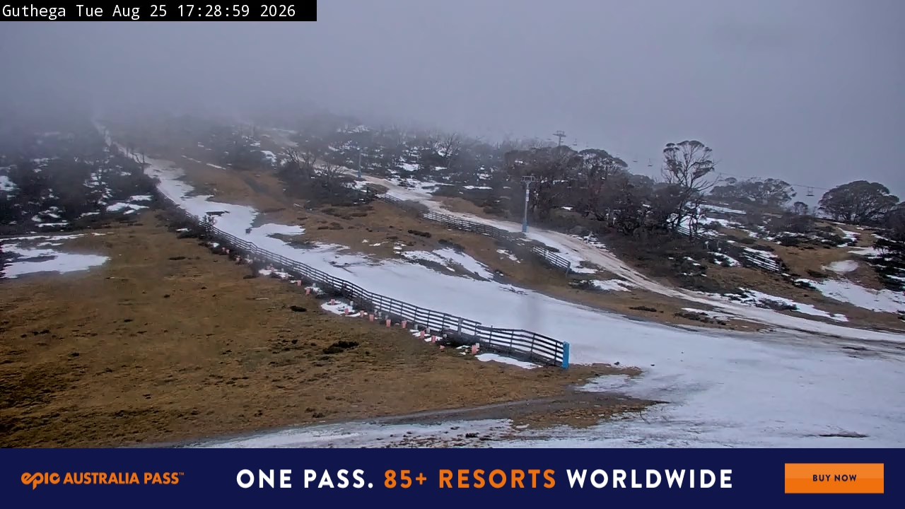 Perisher Guthega snow cam captured at 25 August 2026 at 5:30 pm AEST