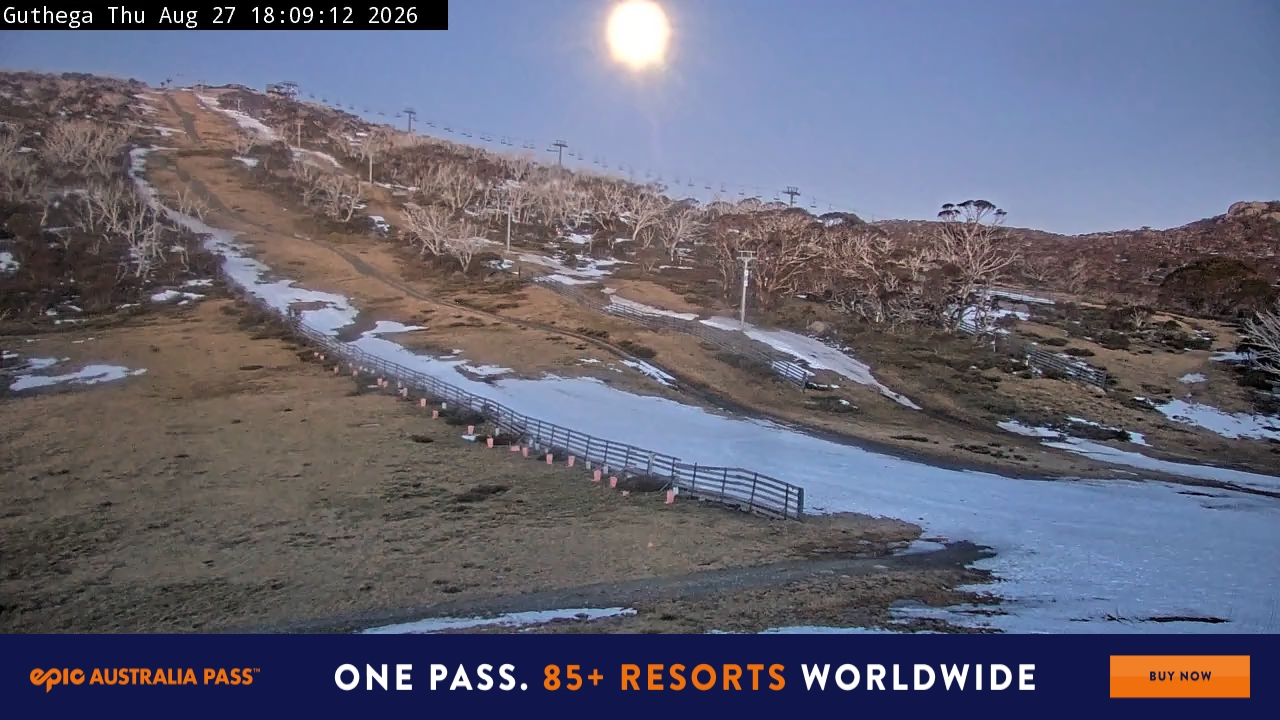 Perisher Guthega snow cam captured at 27 August 2026 at 6:16 pm AEST