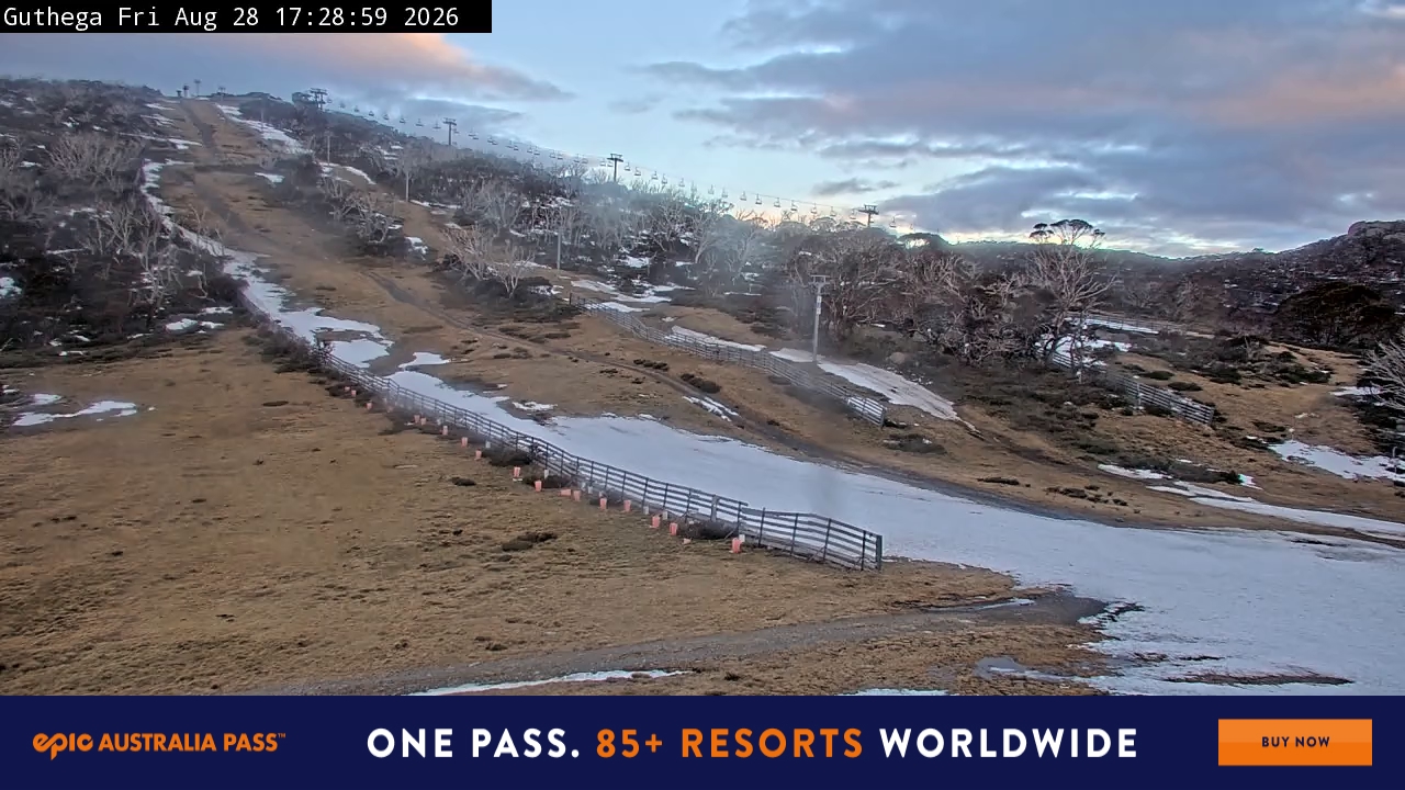Perisher Guthega snow cam captured at 28 August 2026 at 5:33 pm AEST