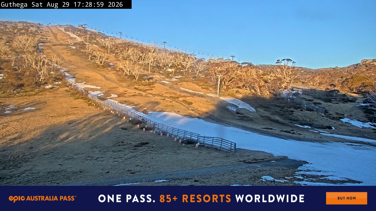 Perisher Guthega snow cam captured at 29 August 2026 at 5:34 pm AEST