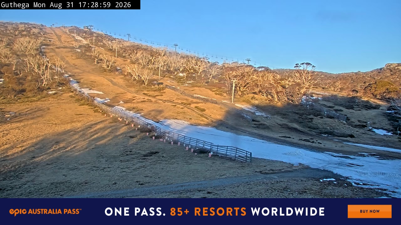 Perisher Guthega snow cam captured at 31 August 2026 at 5:36 pm AEST