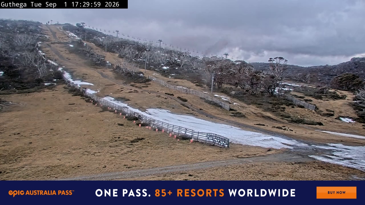 Perisher Guthega snow cam captured at 1 September 2026 at 5:41 pm AEST
