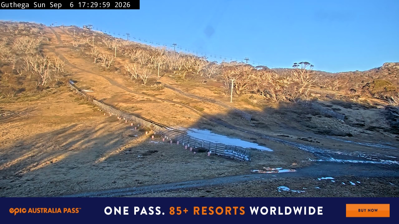 Perisher Guthega snow cam captured at 6 September 2026 at 5:34 pm AEST