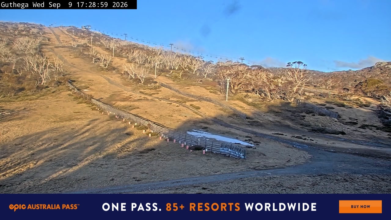 Perisher Guthega snow cam captured at 9 September 2026 at 5:34 pm AEST