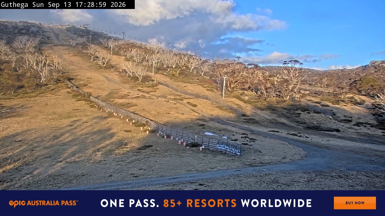 Perisher Guthega snow cam captured at 13 September 2026 at 5:34 pm AEST