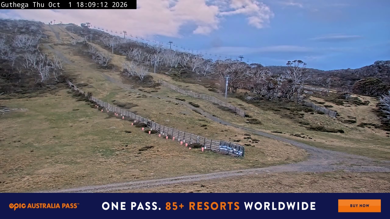 Perisher Guthega snow cam captured at 1 October 2026 at 6:17 pm AEST
