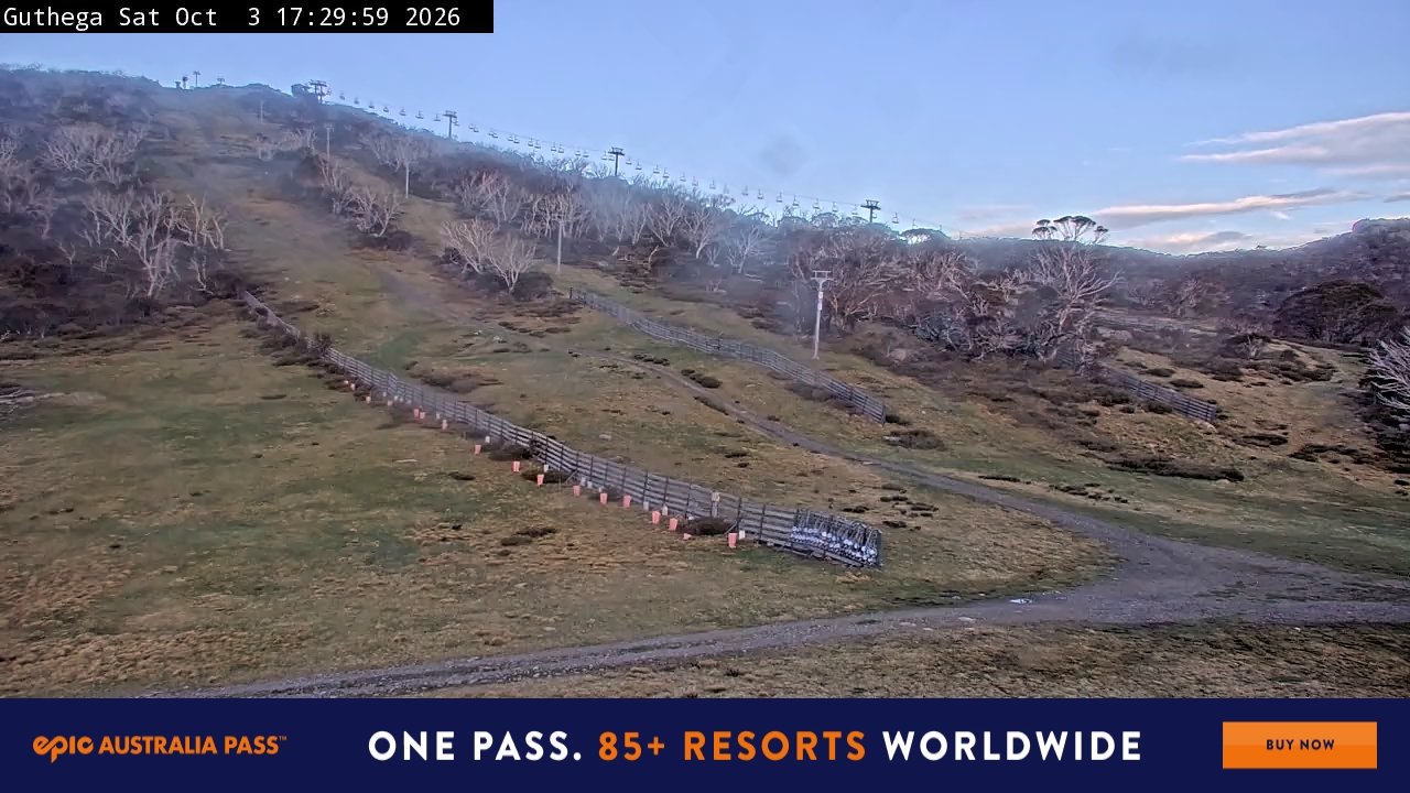 Perisher Guthega snow cam captured at 3 October 2026 at 5:37 pm AEST