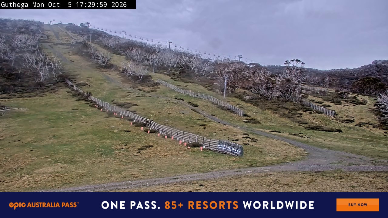Perisher Guthega snow cam captured at 5 October 2026 at 5:33 pm AEDT