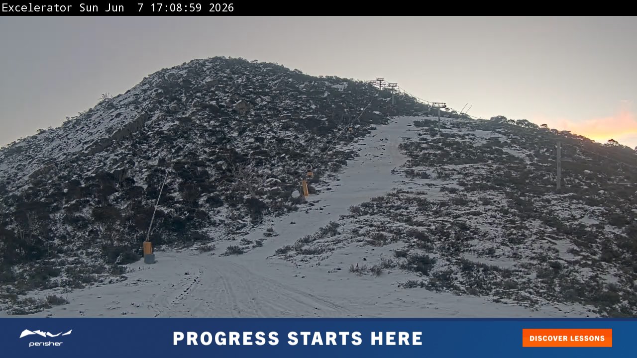 Perisher Excelerator snow cam captured at 7 June 2026 at 11:05 pm AEST