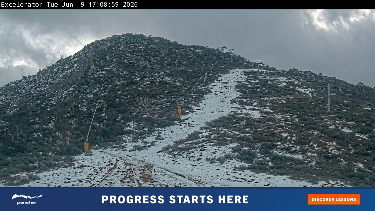 Perisher Excelerator snow cam captured at 9 June 2026 at 5:10 pm AEST