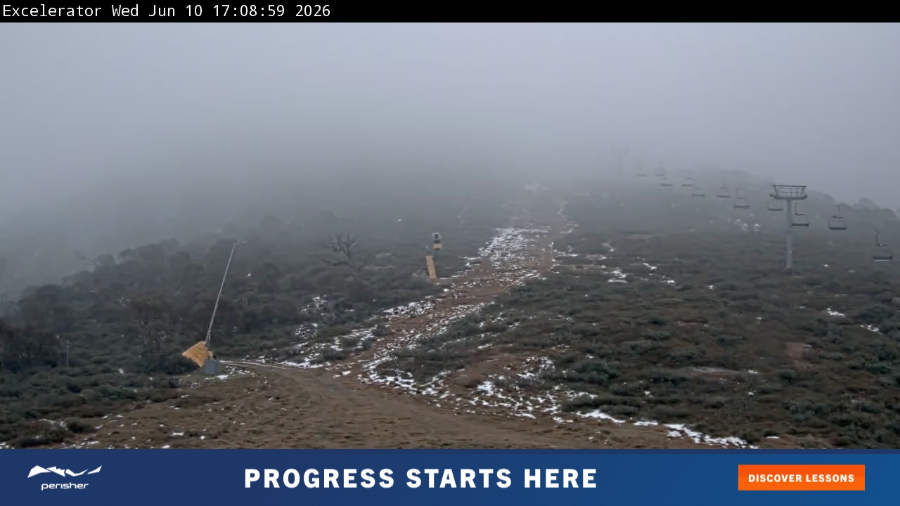 Perisher Excelerator snow cam captured at 10 June 2026 at 6:02 pm AEST