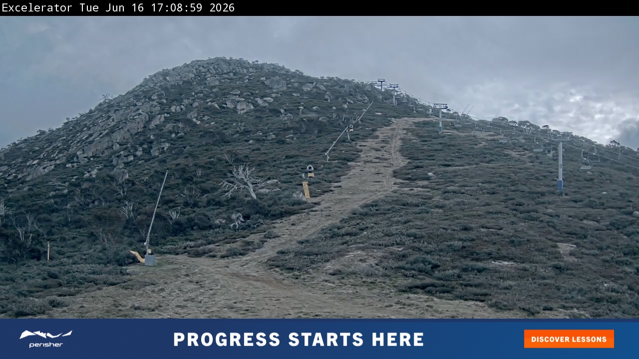 Perisher Excelerator snow cam captured at 16 June 2026 at 5:12 pm AEST