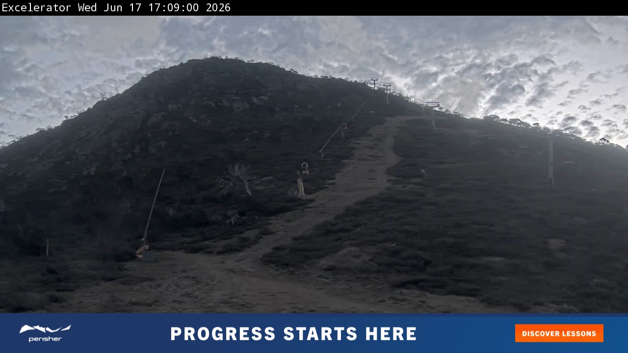 Perisher Excelerator snow cam captured at 17 June 2026 at 5:12 pm AEST